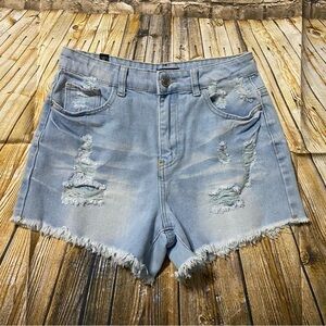 Elite Jeans Light Wash Distressed Cut Off Denim Jean Shorts